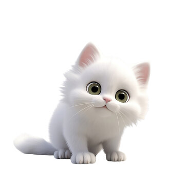 cute white cat. 3d illustration. cute pet.