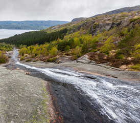 Skrelifallan Waterfall in Skrelia, Lyngdal, Norway