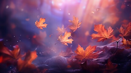 Fototapeta na wymiar Enchanted Autumn: A Surreal Symphony of Vibrant Leaves and Mystical Mist with Ethereal Lighting