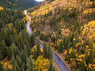 Road in the Rocky Mountains of Colorado in Autumn 