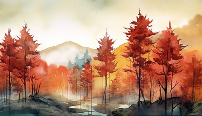 Naklejka na ściany i meble autumn landscape in the forest