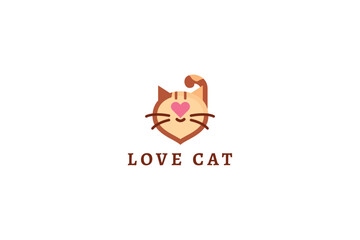 vector flat love cat logo design
