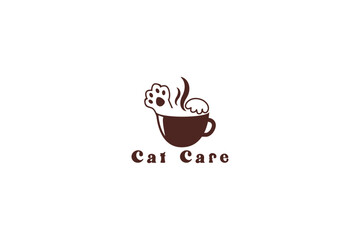 vector cat coffee logo design