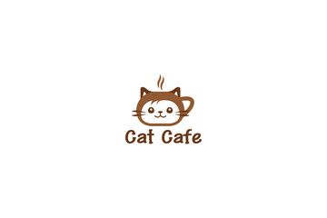 vector cat coffee logo design