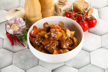 Homemade beef hungarian goulash with potato
