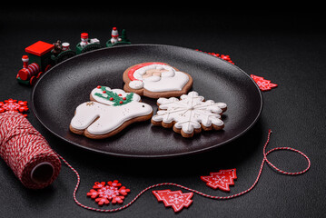 Beautiful festive Christmas gingerbread made by hand with decoration elements