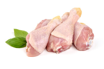 Raw chicken legs, isolated on white background.