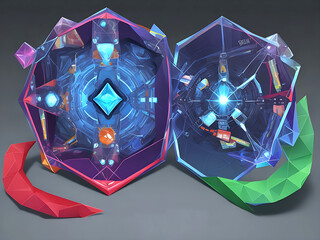 Abstract polygonal background for a cover, banner, poster, presentation on a technological, scientific topic. Transparent sectors in the center. Copy