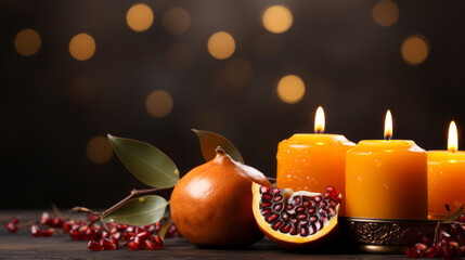 Jewish holiday Rosh Hashanah candle blessing background with copy space