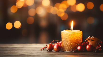 Jewish holiday Rosh Hashanah candle blessing background with copy space