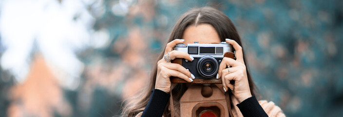 woman hand vintage camera
