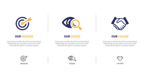 Mission Vision Values infographic Banner template. Company goal infographic design with  Modern flat icon design. vector illustration infographic icon design banner.