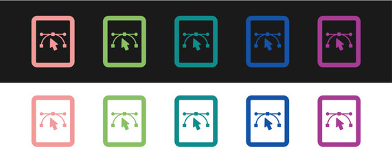 Set Computer display with vector design program icon isolated on isolated on black and white background. Photo editor software with user interface. Vector