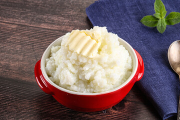 Homemade rice porridge with butter