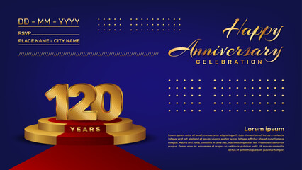120th anniversary celebration vector template with 3D numbers style and golden stage, Vector template