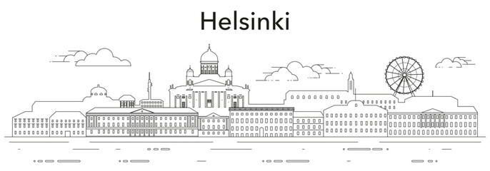 Helsinki cityscape line art vector illustration