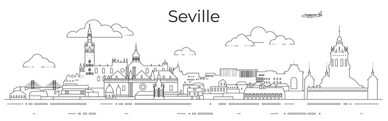 Seville cityscape line art vector illustration