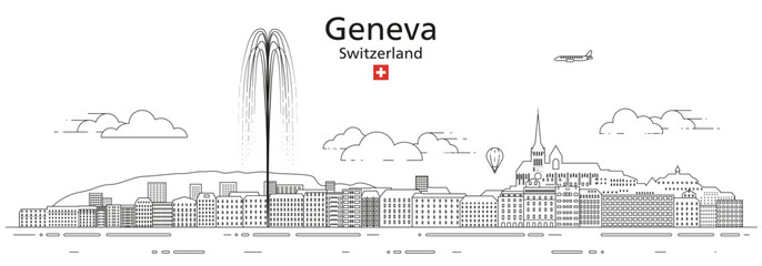 Geneva cityscape line art vector illustration - 639680402