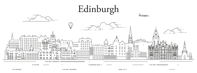 Edinburgh cityscape line art vector illustration