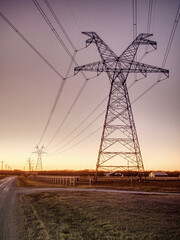 power lines at sunset