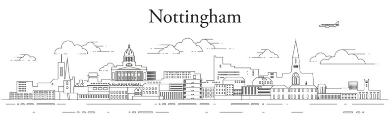 Nottingham cityscape line art vector illustration