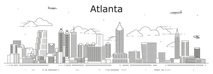 Atlanta cityscape line art vector illustration - 639680442