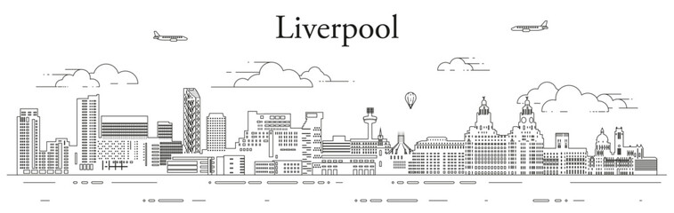 Liverpool cityscape line art vector illustration
