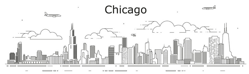 Chicago cityscape line art vector illustration - 639680444