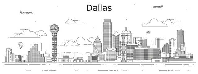 Dallas cityscape line art vector illustration - 639680460