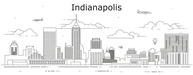 Indianapolis cityscape line art vector illustration - obrazy, fototapety, plakaty