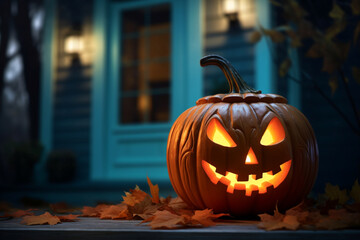 Glowing Jack-o'-Lantern on a Porch, Halloween, symbols