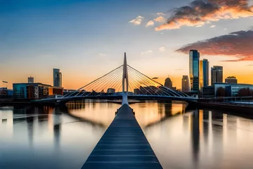 Fotobehang bridge over the river © ra0