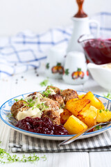 Swedish meat meatballs with lingonberry sauce.