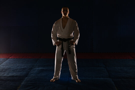Teenage boy standing and doing the Uchi Hachiji Dachi