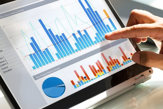 Businessman analyzing graph on laptop