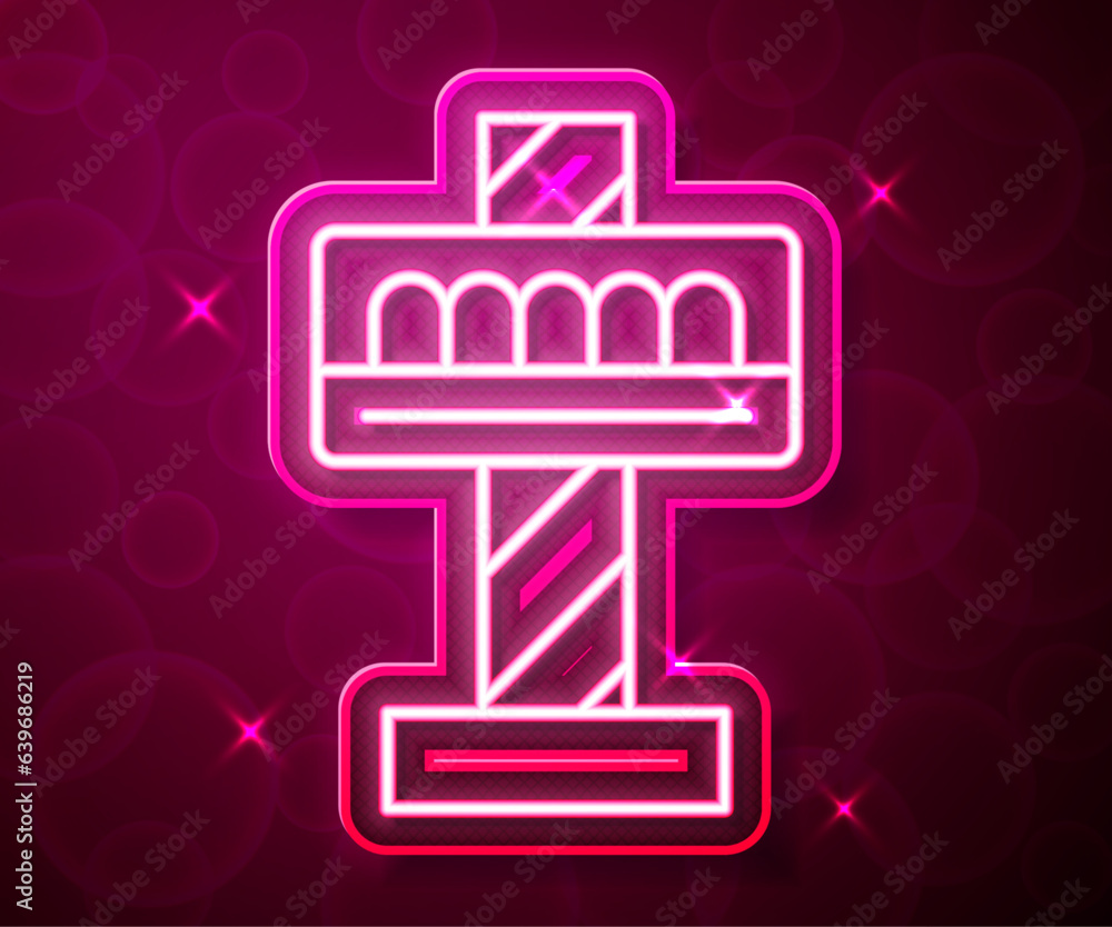 Poster Glowing neon line Attraction carousel icon isolated on red background. Amusement park. Childrens entertainment playground, recreation park. Vector