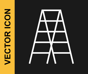 White line Wooden staircase icon isolated on black background. Vector