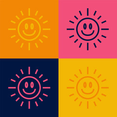 Pop art line Sun icon isolated on color background. Vector