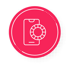 White line Online sports betting icon isolated on white background. Sport bet bookmaker. Betting online make money. Red circle button. Vector