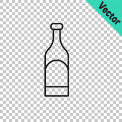 Black line Bottle of wine icon isolated on transparent background. Vector