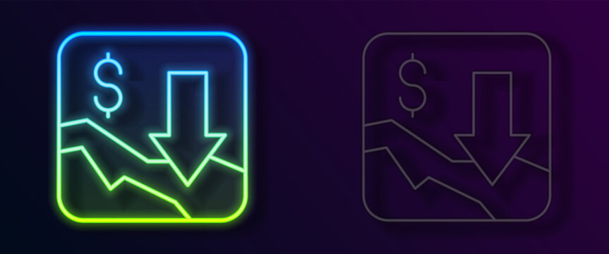Glowing neon line Financial growth decrease icon isolated on black background. Increasing revenue. Vector