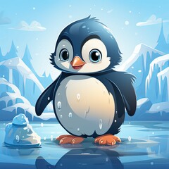 Naklejka premium Penguin cartoon. cute bird that doesn't fly. copyspace. Concept: animal themed poster and design
