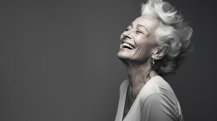 Beautiful middle aged woman smiling and posing at camera for beauty treatments