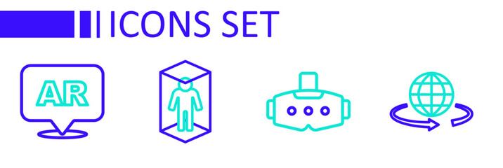 Fototapeta premium Set line 3d modeling, Virtual reality glasses, and Augmented AR icon. Vector
