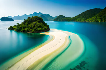 Fototapeta premium beautiful sea and ring coral view from top of bohey dulang island