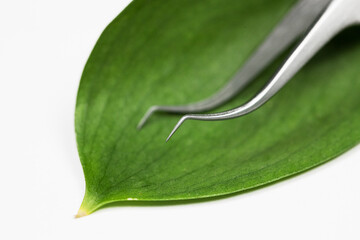 Silver metal curved tweezers beauty tools for eyelash extension beauty salon procedure....