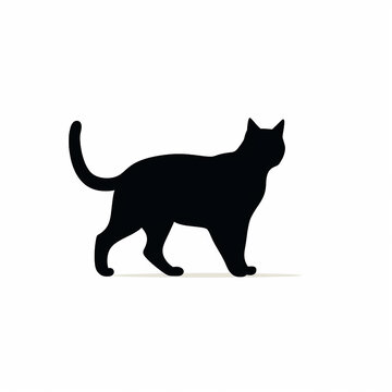 Silhouette of black cat on white background.