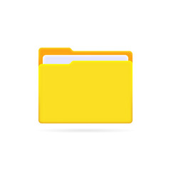 File folder with documents. Yellow folder icon for paper management, business project, database, paperwork, archive concept. Vector illustration isolated on white background