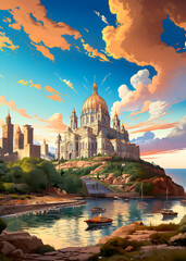 Obraz premium Travel Poster - Marseille city Cathedral, France