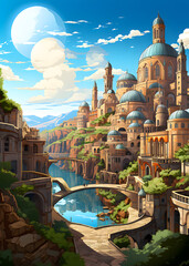 Obraz premium Travel Poster - Mediterranean city in Italia landscape